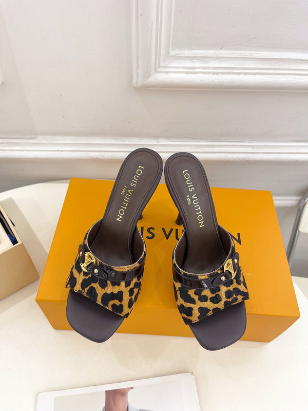 LV 25 6AM Leopard Print Mule Brown Sheepskin 367575