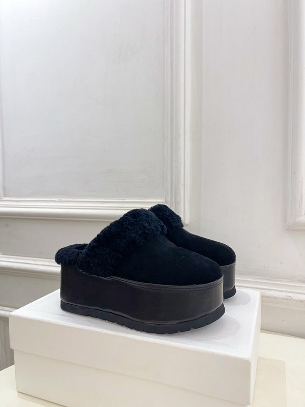 CL 25s Dana Wedge Mule 80mm Black Suede Calfskin & Shearling