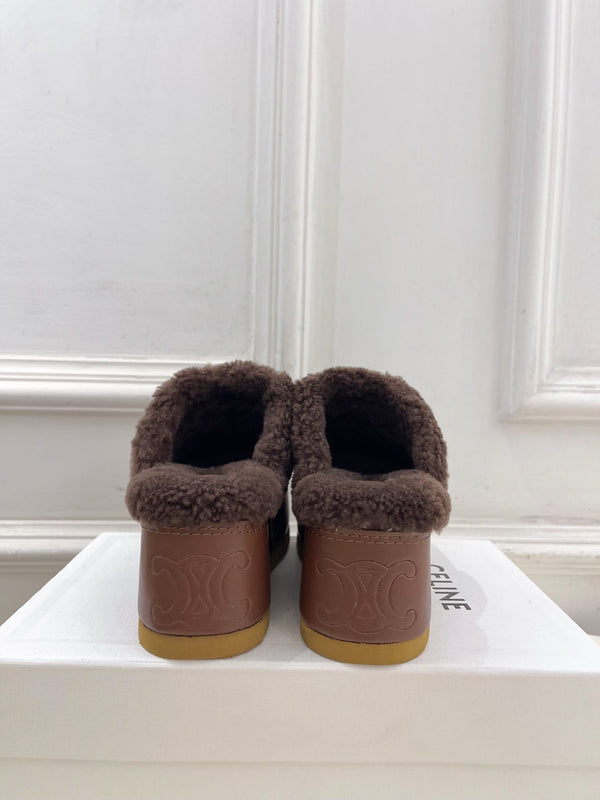 CL 25s Dana Wedge Mule 80mm Reddish Brown Suede Calfskin & Shearling