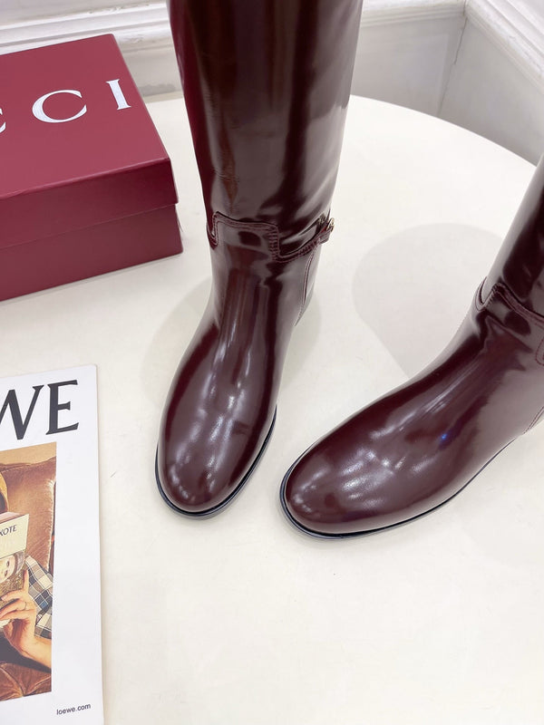 Gucci 25𝐬𝐬 horsebit long boots burgundy calfskin 435382
