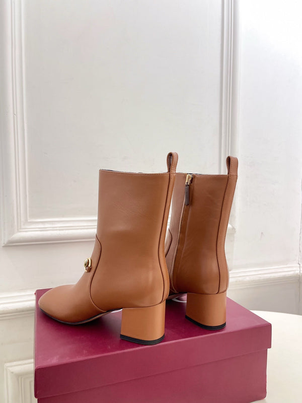 GG horsebit chunky heel ankle boots caramel brown calfskin 536059