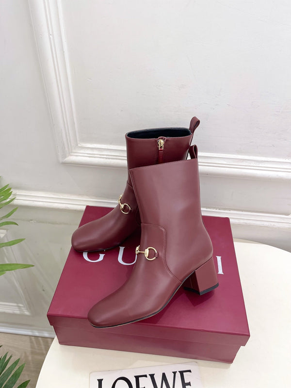GG horsebit chunky heel ankle boots burrgundy calfskin 536060