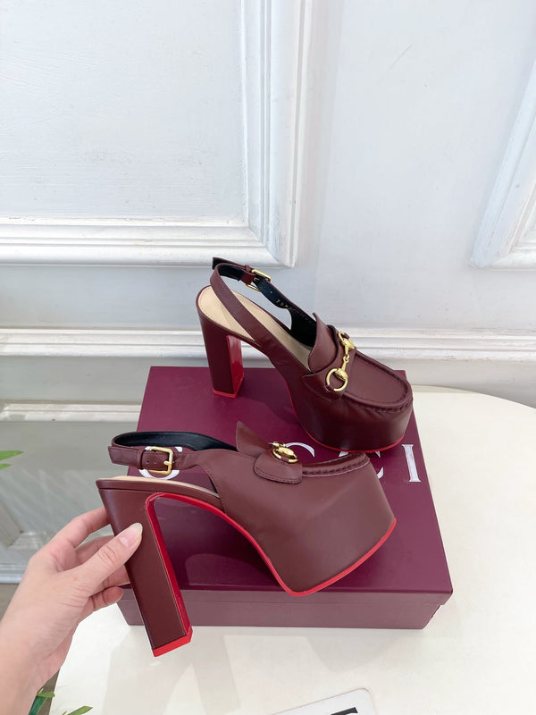 GG Horsebit Platform Loafer Slingback Burgundy Leather 640263