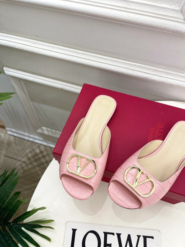 Vlogo Slides Pink Croc-Embossed Leather 746267