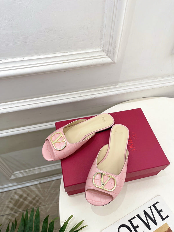 Vlogo Slides Pink Croc-Embossed Leather 746267