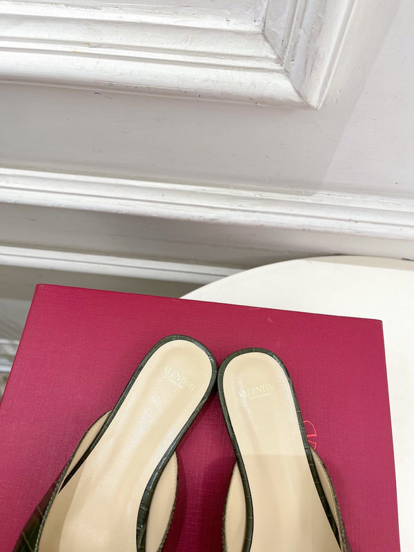 Vlogo Diapositives en Cuir Gaufré Façon Crocodile Vert 746269