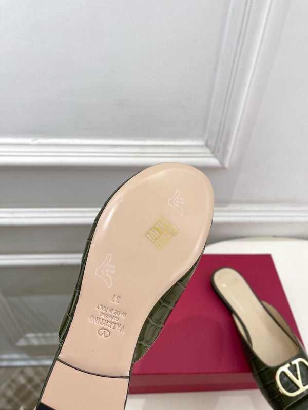 Vlogo Diapositives en Cuir Gaufré Façon Crocodile Vert 746269