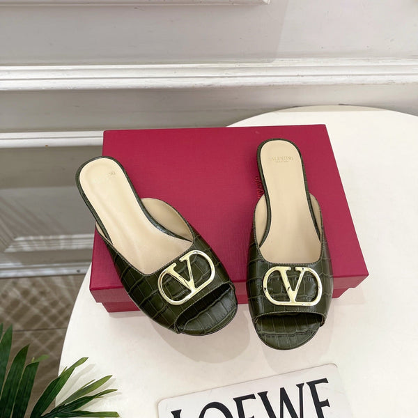 Vlogo Diapositives en Cuir Gaufré Façon Crocodile Vert 746269