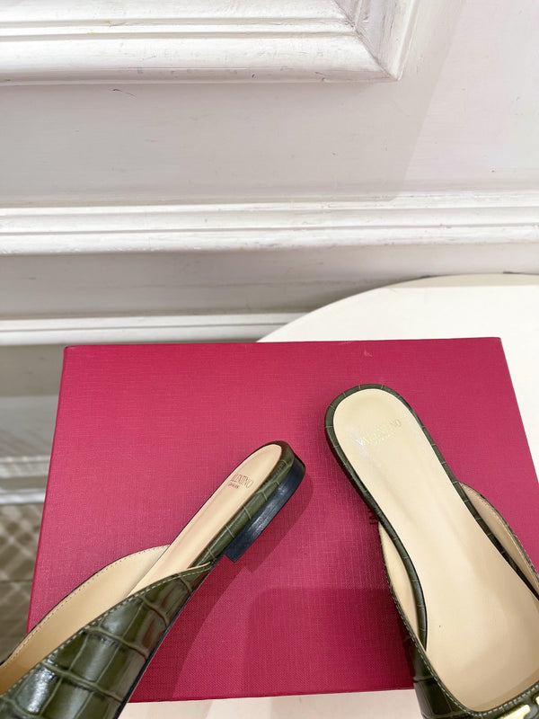 Vlogo Diapositives en Cuir Gaufré Façon Crocodile Vert 746269