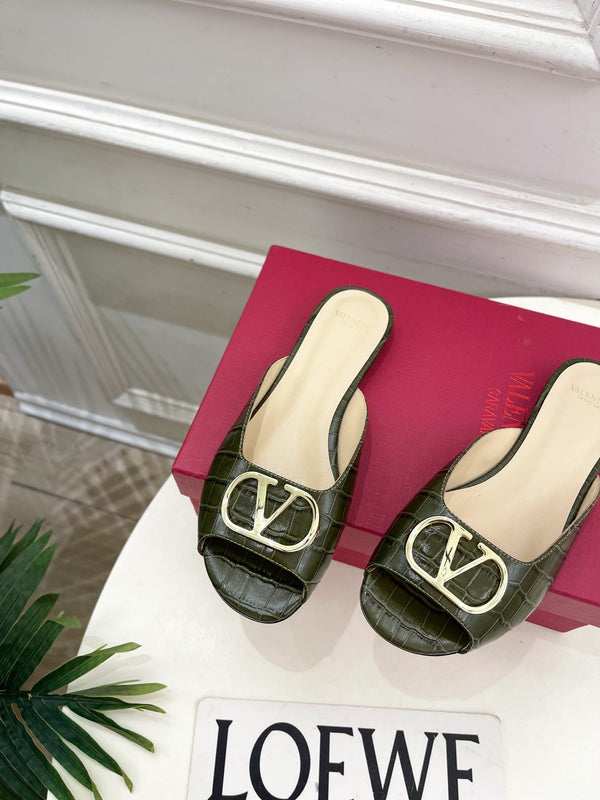 Vlogo Diapositives en Cuir Gaufré Façon Crocodile Vert 746269