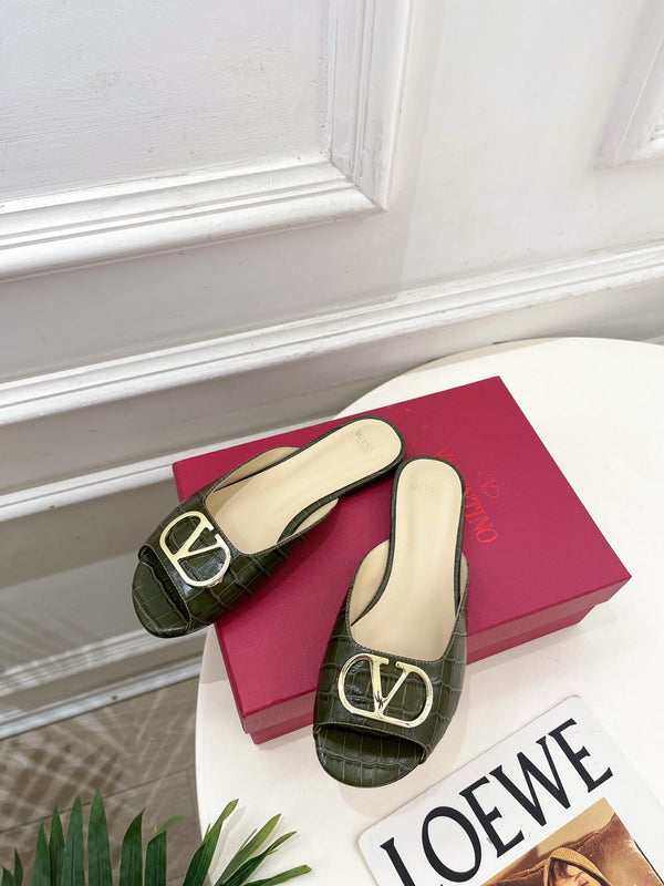 Vlogo Diapositives en Cuir Gaufré Façon Crocodile Vert 746269