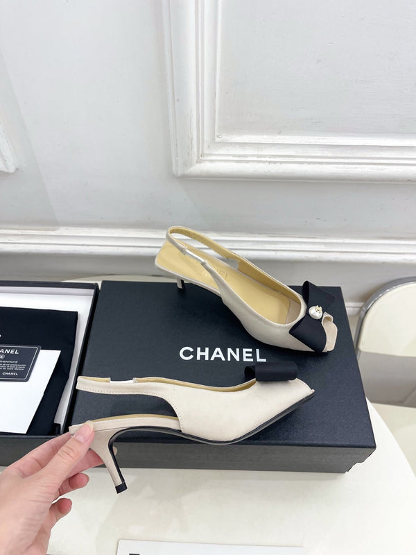 CC 26s Classic Toe High-Heeled Sandals 5.5cm Light Beige Black Canvas 891633