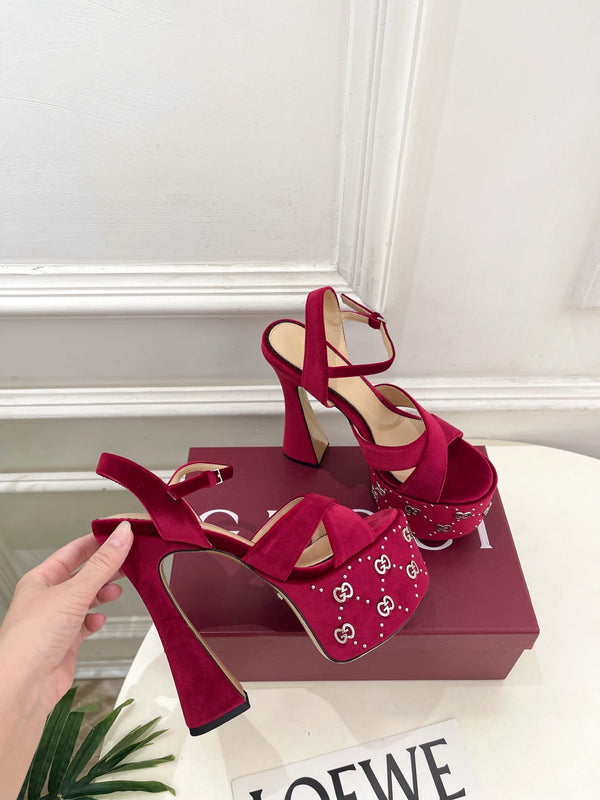 GG Janaya Platform Sandals 15.5cm Burgundy Suede 891838