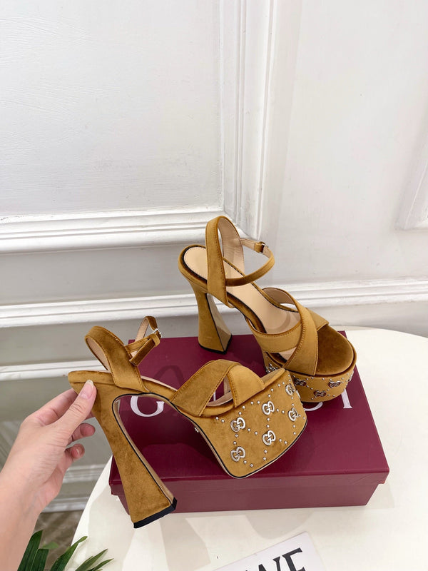 GG Janaya Platform Sandals 15.5cm Brown Suede 891842