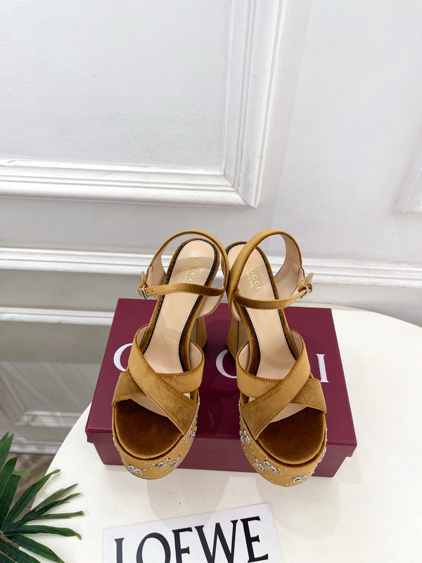 GG Janaya Platform Sandals 15.5cm Brown Suede 891842