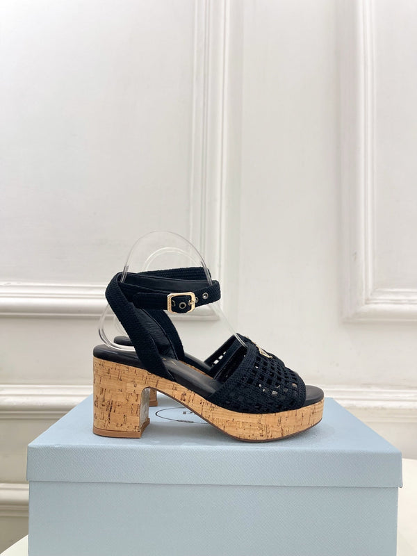 Prad Crochet Cork Platform Sandals 7cm Black Crochet 947375