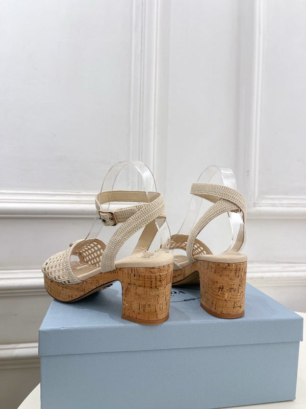 Prad Crochet Cork Platform Sandals 7cm Cream Crochet 947377