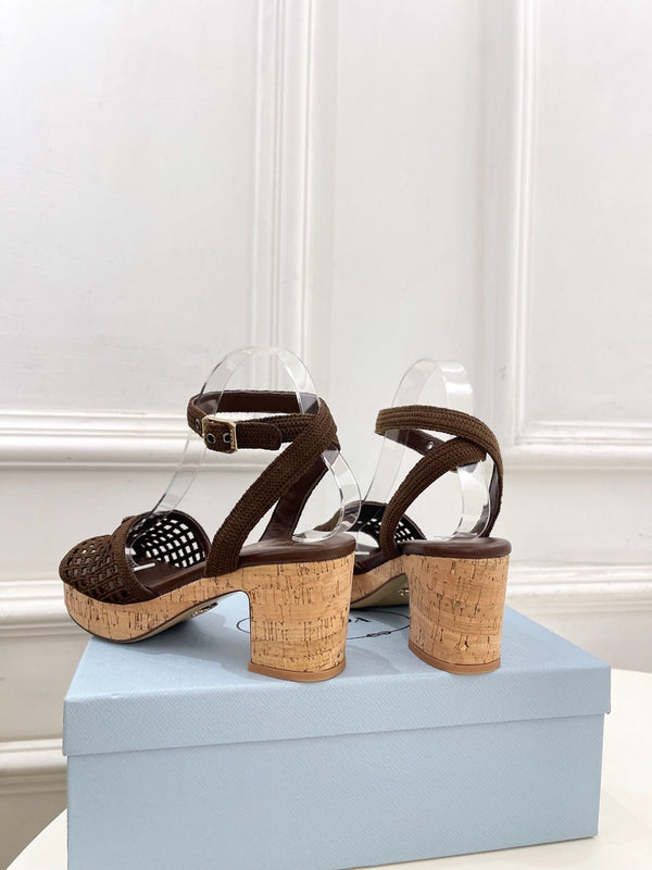 Prad Crochet Cork Platform Sandals 7cm Coffee Crochet 947378