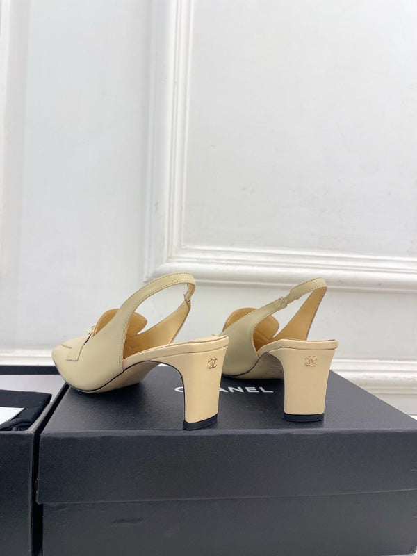 CC 26s Slingback Kitten Heels 6cm Beige Leather 946837