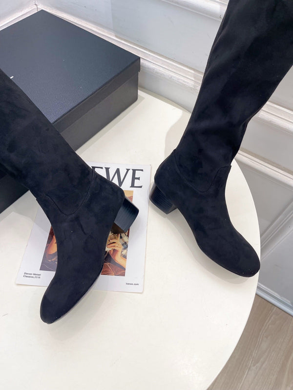 CC 26S Logo Overtheknee Boots 4cm Black Suede 111843