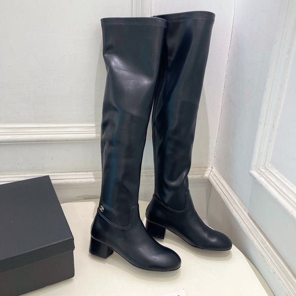 CC 26S Logo Overtheknee Boots 4cm Black Leather 111846