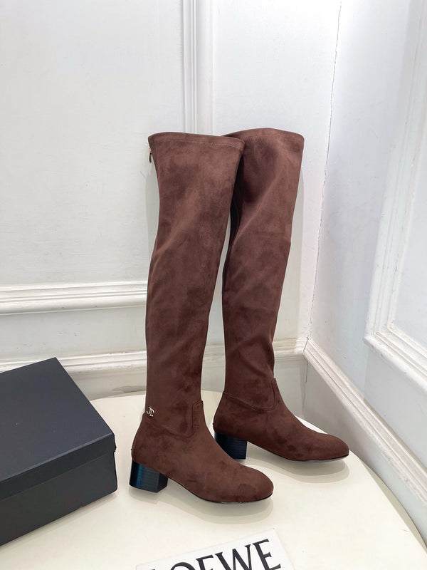 CC 26S Logo Overtheknee Boots 4cm Brown Suede 111844