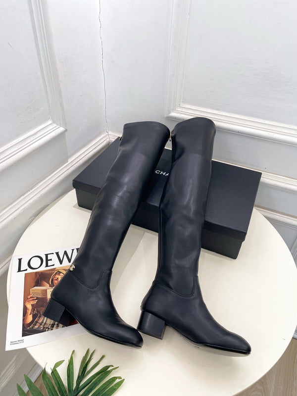CC 26S Logo Overtheknee Boots 4cm Black Leather 111846