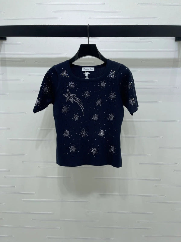 Dior 2026 Firework Neck Knit Short-Sleeve Top Wool 352601