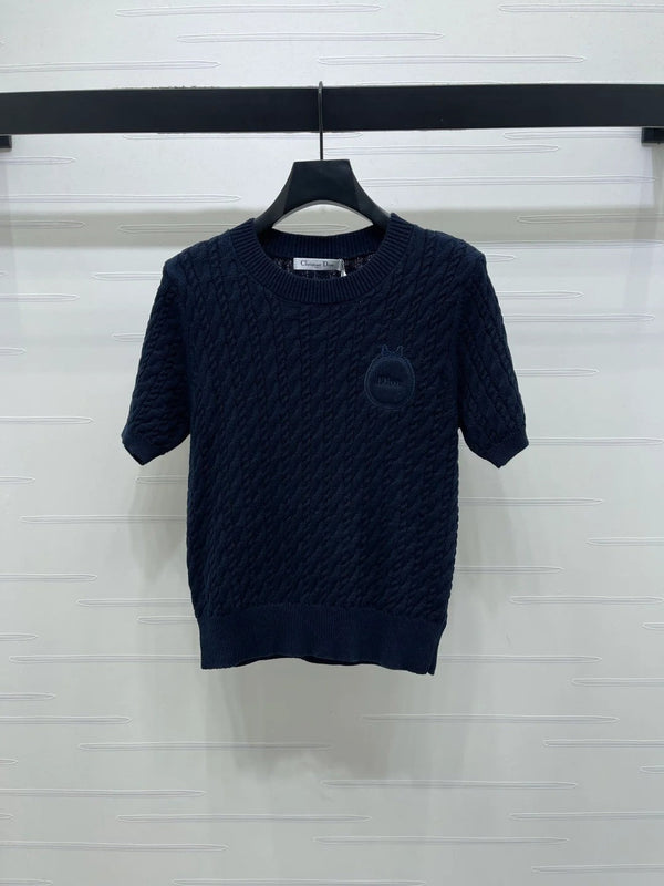 Dior 2026 Crew Neck Cable Knit Short-Sleeve T-Shirt Wool