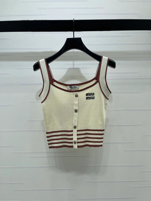Miumiu 2026 Débardeur en maille rayé Laine et cachemire crème et blanc 356492