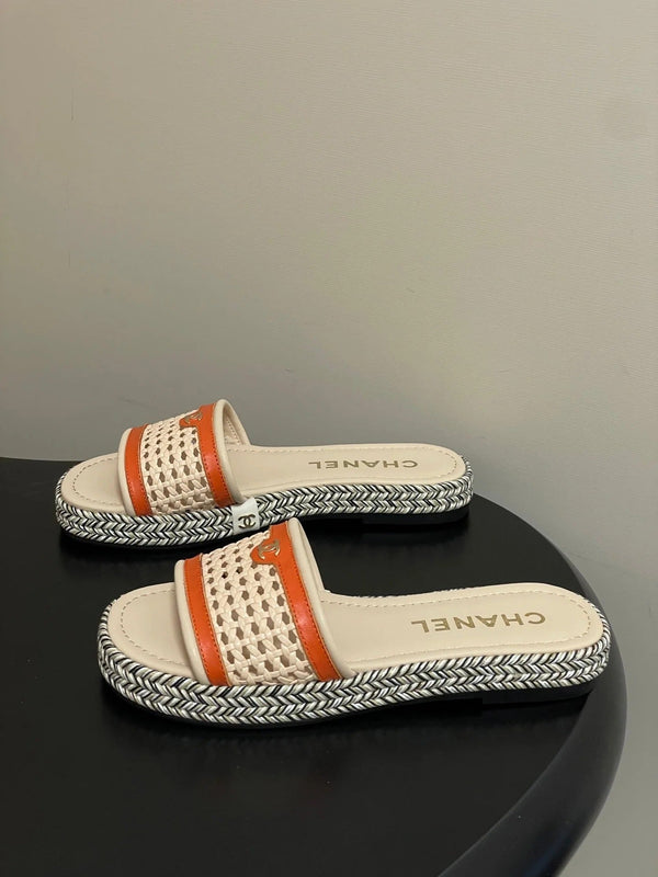 CC 26s Chaussons Plateforme Beige Clair Orange Peau de Vache 649456