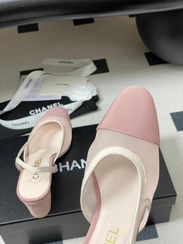 CC 26s Slingback 65 Light Pink Mesh Fabric Sheepskin 649443