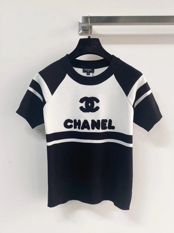 Chanel 2026 Chemise Manches Courtes Laine Cachemire Rose Noir Blanc
