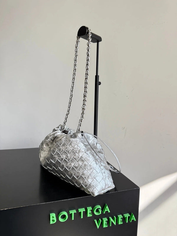 Bottega Veneta 2026 Dustbag 33cm Argent Intrecciato Lamina Cuir Satiné