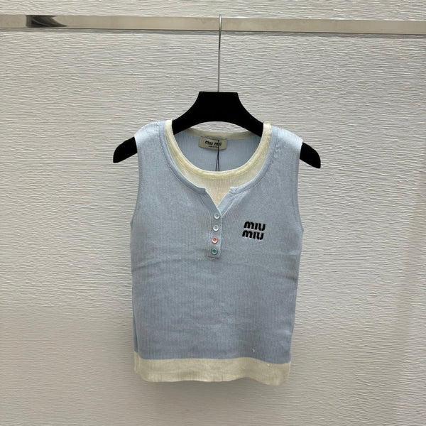 Miumiu 2026 Tank Top Blue and Gray Cotton