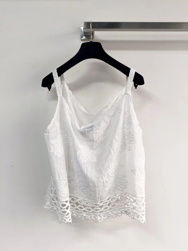 Chanel 2026 Camisole Fleur Coton Nylon Blanc