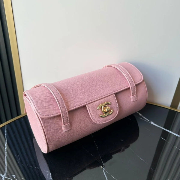 Chanel 2026 Bowling Ball Cylinder Bag 20.5cm Pink Caviar Leather 345494