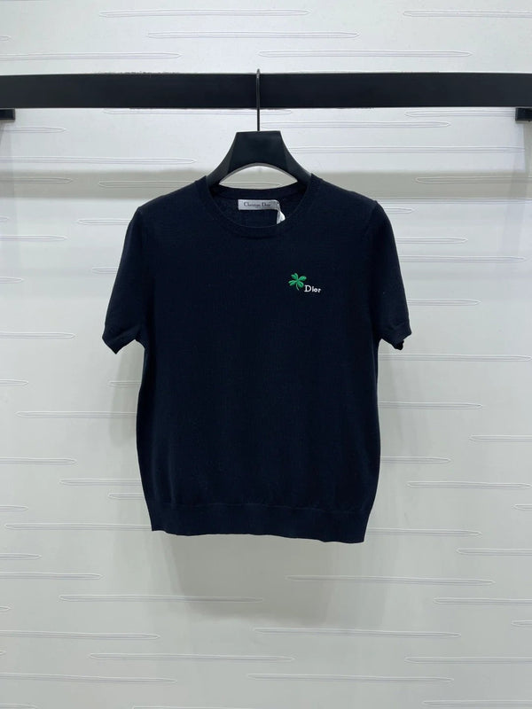 Dior 2026 Crew Neck Knit Short-Sleeve Shirt with Logo Wool