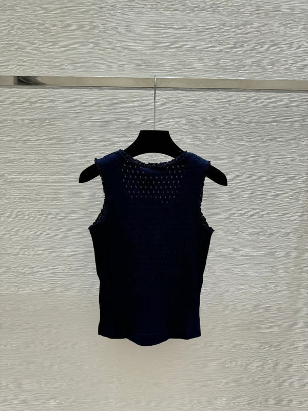 Miumiu 2026 Gilet en Laine Bleu Marine et Marron 132749