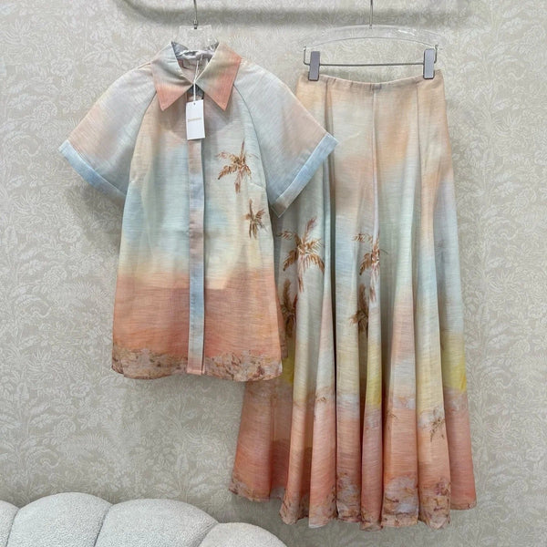 ENSEMBLE CHEMISE MANCHES COURTES ET JUPE LONGUE TAILLE HAUTE ZIMMERMANN 275079