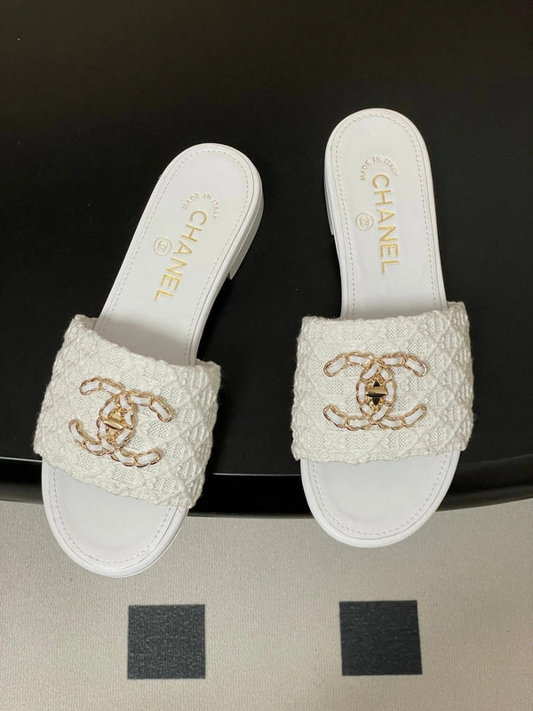 CC 26s Ballerines Plates Tissu Blanc Peau de Mouton 649491