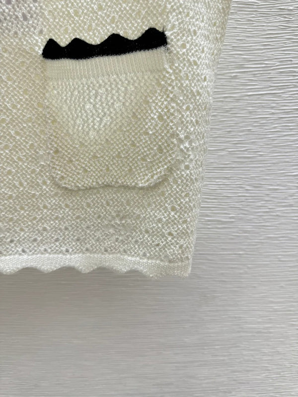 Chanel 2026 Lace Hollow-Out Round Neck Knitted Vest Cardigan Wool 132747