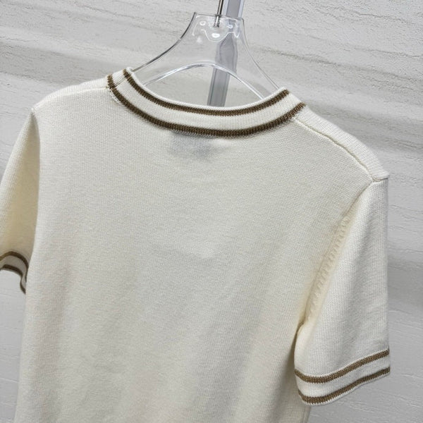 T-shirt Chanel 2026 en cachemire et laine crème à col rond et manches courtes 356959