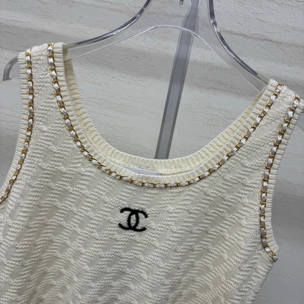 Chanel 2026 Top en maille sans manches Laine crème et noire 356946