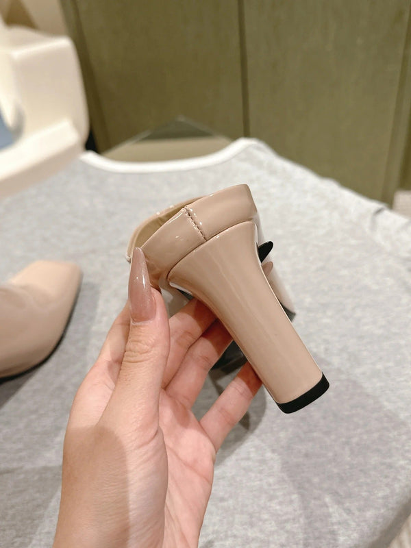 PRA 2026S Mule à talon haut 75 Cuir verni nude 657678