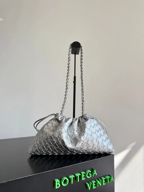 Bottega Veneta 2026 Dustbag 33cm Argent Intrecciato Lamina Cuir Satiné