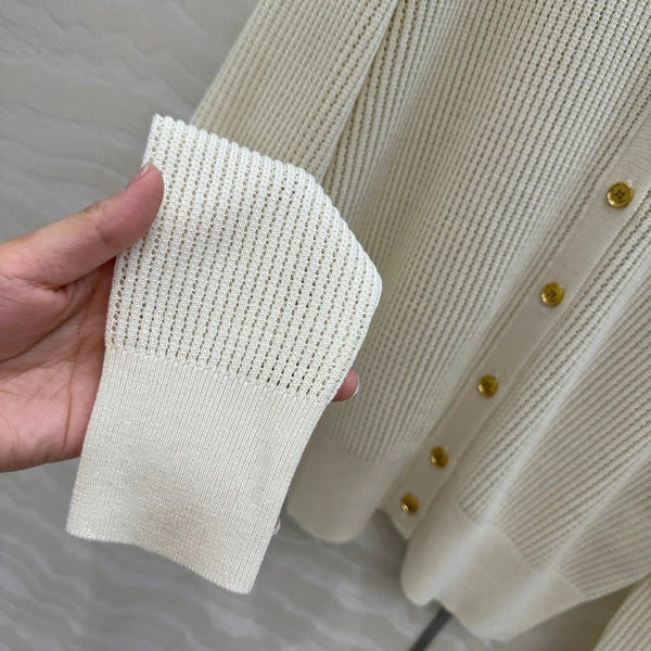 CARDIGAN IN MAGLIA CON SCOLLO A V LP CREMA