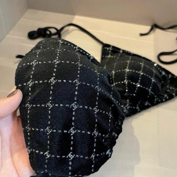 Completo costume da bagno bikini CC a quadri bianchi e neri 625992