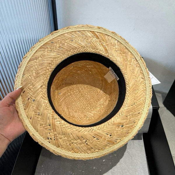 CAPPELLO DI PAGLIA MM IN RAFIA BEIGE CON DECORO DI FIORI NERI