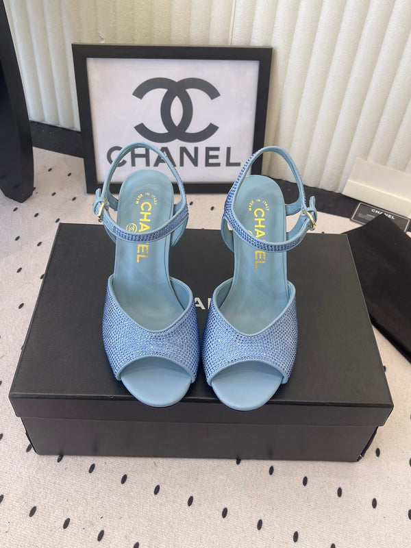 CC 26 Sandales Strass 75mm Agneau Bleu 611732